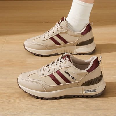 Lichtgewicht sportschoenen met een poepachtig gevoel, dames nieuwe zachtzool antislip leren oppervlak, Forrest Gump hardloopschoenen 37 beige
