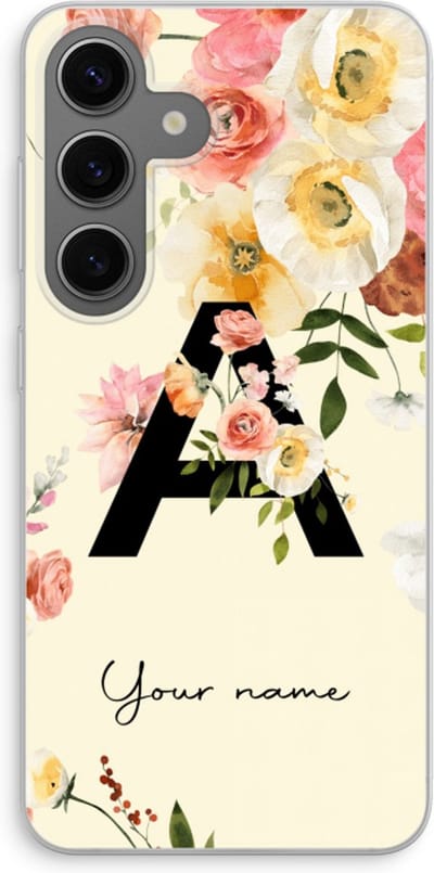 Gepersonaliseerd - Case Company® - Hoesje geschikt voor Samsung Galaxy S24 hoesje - Flirty Flowers Monogram - Soft Cover Telefoonhoesje - Bescherming aan alle Kanten en Schermrand