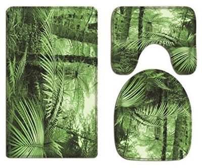 Tropische Palmboom Blad Print - Zachte Flanellen Wasbare Toiletstoelhoezen en Badmat voor Jungle Stijl Badkameraccessoires