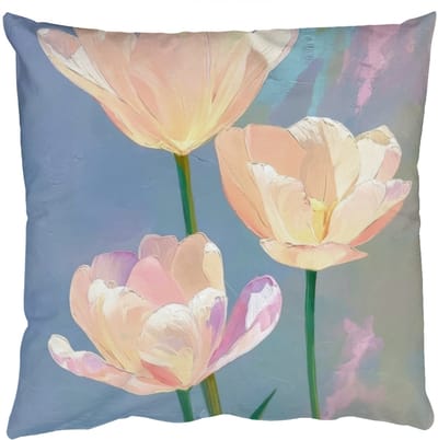 Sierkussens - Kussentjes Woonkamer - 50x50 cm - Tulpen - Roze accenten - Blauw