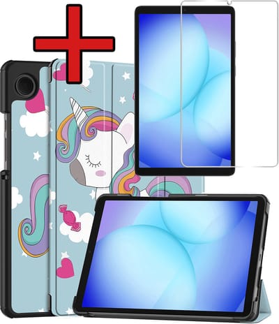 Hoesje - Geschikt voor Samsung Galaxy Tab A11 / A9 - Met Screenprotector - Hardcover Book Case - Trifold Bookcase Hoes - Hard Cover - Tablethoes - Eenhoorn