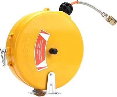 Luchtslanghaspel Pneumatisch - Intrekbare Slang - Werkplaats Organisatie - Automatisch Knikvrij Oprollen - 8 Meter PU Buis - Geel