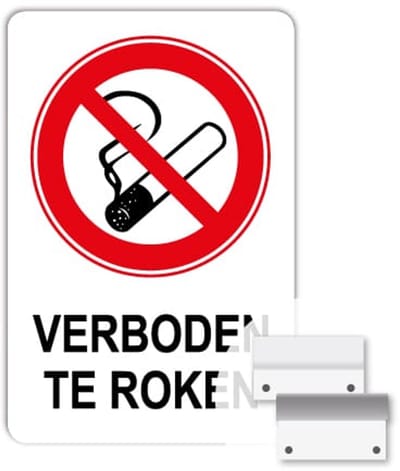 Verboden te roken bord - Weerbestendig Aluminium - 40x60 cm - Bevestiging: Met muur-/ wandmontage beugels