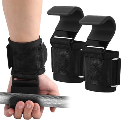 OIMG Power Grips - 2 Stuks - Hook Grips - Lifting Straps – Lifting Hooks - antislip - Weightlifting Hooks - Unisex - voor krachttraining, pull-ups, shrugs, geschikt voor bodybuilding, gewichtheffen, krachttraining en fitness - Zwart - Stijl 1