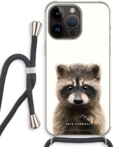 Case Company® - Hoesje met koord geschikt voor iPhone 14 Pro Max hoesje met Koord - Rocco - Telefoonhoesje met Zwart Koord - Bescherming aan alle Kanten en Over de Schermrand