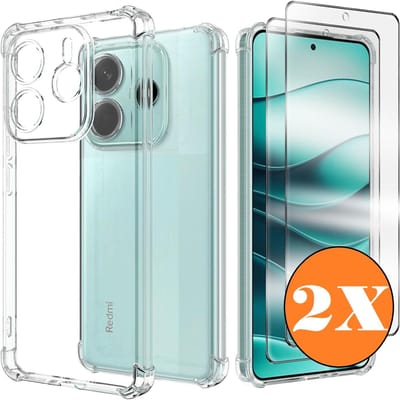 Hoesje Geschikt voor Xiaomi Redmi Note 14 5G hoesje transparant Anti Shock silicone hoesje met 2 Pack Xiaomi Redmi Note 14 Screenprotector tempered glass