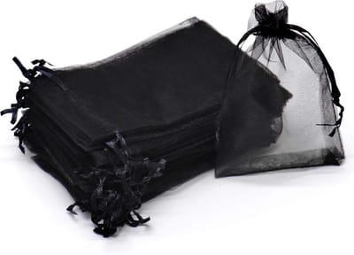 Fako Bijoux - 20 Organza Zakjes - 7x9 cm - Feestzakjes - Snoepzakjes - Cadeauzakjes - Uitdeelzakjes - Sieradenzakjes - Zwart - 7x9cm - 20 Stuks