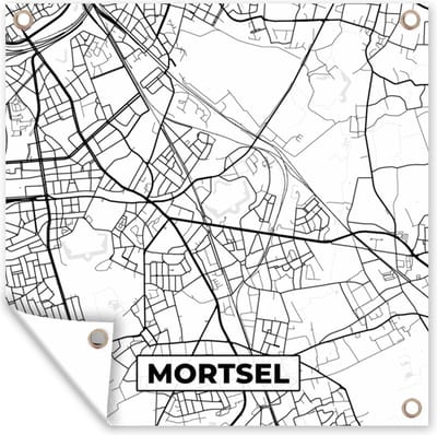 Tuin poster Stadskaart – Plattegrond – België – Zwart Wit – Mortsel – Kaart - 200x200 cm - Tuindoek