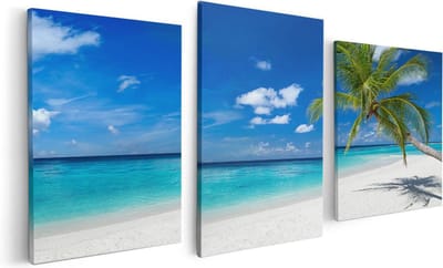 Artaza Canvas Schilderij Drieluik Tropisch Strand Met Een Palmboom - 120x60 - Foto Op Canvas - Canvas Print