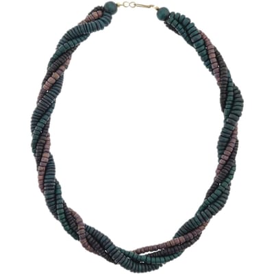 Behave – Gedraaide kokos ketting – 55 cm – Diepgroen en mauve tinten