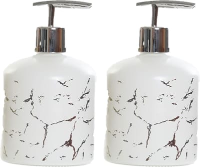 Items Zeeppompje/dispenser - 2x - glas - wit - 350 ml - navulbaar - 14 cm - badkamer/keuken/toilet