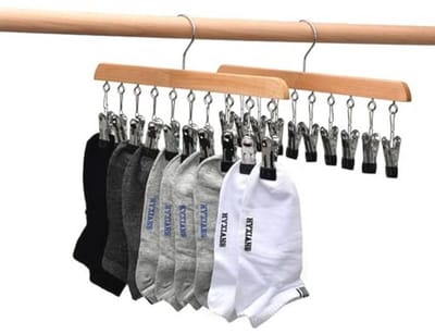Houten Sokker Droogrek met 10 Clips - Winddicht Wasrek voor Ondergoed, Mutsen, Sjaals, Handdoeken en Schoeninlegzolen