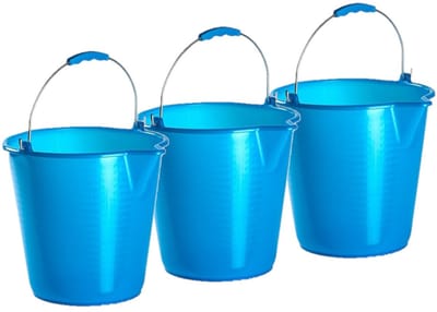Plasticforte kunststof schoonmaak emmer - 3x stuks - met schenktuit - blauw - 12 liter - Emmers met hengsel