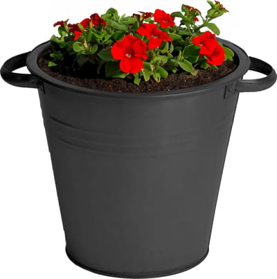 Mega Collections plantenpot/bloempot Farmer - zink - zwart - D30 X H28 cm