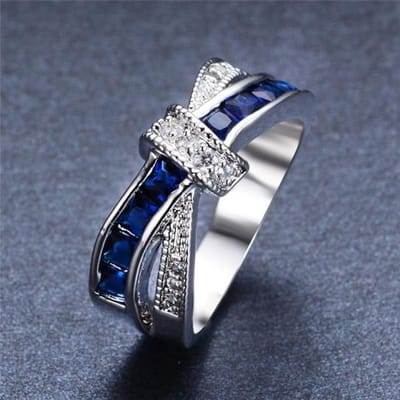 925 Sterling Zilveren Ring Prachtige Mooie Mode Trouwring Feest Witgoud Kleur Vrouwen Steen Kristal Dame Sieraden 9 blauw