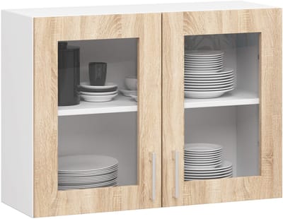 Vitrinekast, Keukenkast modulaire LIMA W80 met 2 Deuren / Hangkast / Bovenkast / AKORD Furniture Factory / Wit - Sonoma Eik / 80 x 58 x 30,5 cm
