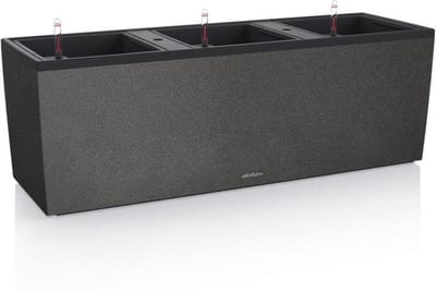 LECHUZA TRIO STONE 30 - Plantenbak - met uitneembare binnenbakken - met bewateringssysteem - ALL-IN-ONE set met LECHUZA-PON - grafietzwart