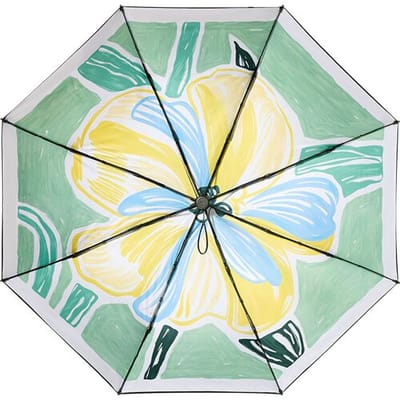 Beneunder BM398, driedelige paraplu met versterkte zwarte coating, buiten-, windbestendig en waterdicht, groene bloem, ideaal koppelcadeau