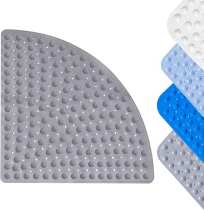 driehoekig, 54 x 54 cm, 1 stuk douchemat, antislip, douchemat met zuignappen, antislipmat, pvc-douchemat met afvoergaten, voor douche en sauna (grijs)