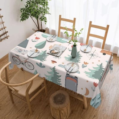 Happy Camper Kamperen Aangepaste Rechthoekige Tafelkleed Oliebestendige Tafelhoes voor Diner Evenementen Tafelkleed 137x183cm gray