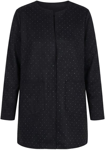 MIAMODA - Dames - Suède jasje rechte pasvorm glittersteentjes - Zwart - Maat 42