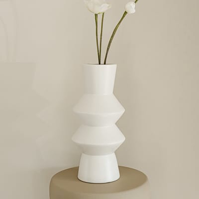 Indore Home - Vaas Evi - Bloemenvaas - Woonkamer decoratie - angular - Vaas Wit - Large