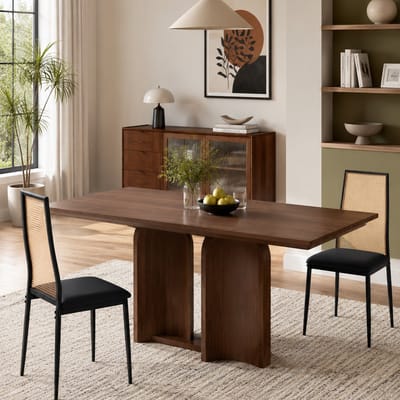 Set van 2 - gestoffeerde Eetkamerstoelen - met rotan rugleuning - metalen frame - Keukenstoel - voor woonkamer, eetkamer - maximaal 150 kg - rustieke stijl - Zwart 44x43x98cm