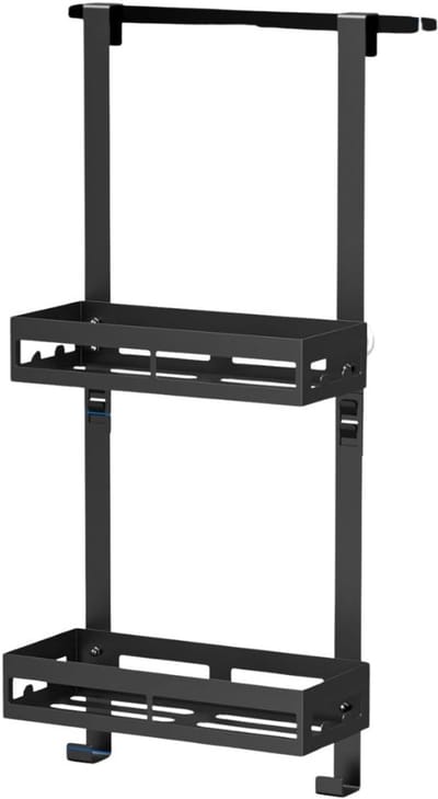 HEZIVO® Ophangbaar Doucherek - Doucheplank Hangend - Zonder Boren - 2 Lagen - Zwart