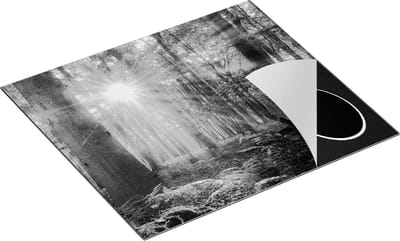 Chefcare Inductie Beschermer Groen Bos met Schijnende Zonnestralen - Zwart Wit - 60x50 cm - Afdekplaat Inductie - Kookplaat Beschermer - Inductie Mat
