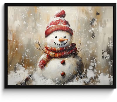 Poster in lijst - Fotolijst 70x50 cm - Posters - Sneeuwpop - Winter - Sneeuw - Beige - Posterlijst zwart - Decoratie - Wanddecoratie woonkamer - Muurdecoratie slaapkamer