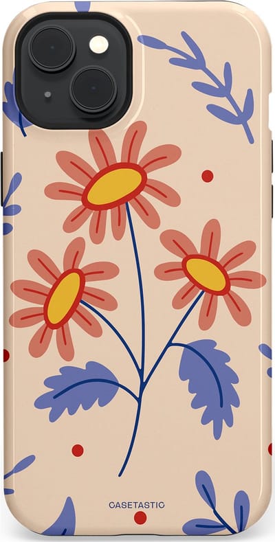 Casetastic hoesje geschikt voor Apple iPhone 15 Plus - MagSafe - Dubbellaagse bescherming - Perzikbloem trio - Fashion Case - Lavendel Perzik Zand