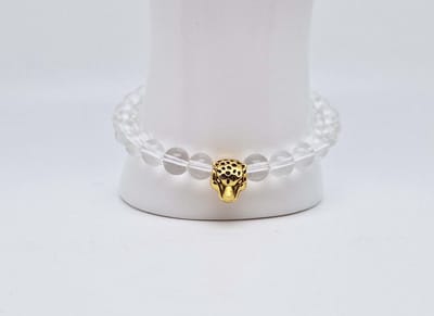 Handgemaakte natuursteen armband met Metalen vorm - Model 2 - "Bergkristal" -8 mm diameter van de korrel- Diameter armband 20 cm - Een mooi cadeau voor familie en vrienden