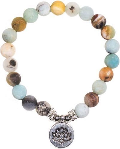 Yogi & Yogini naturals Mala/armband amazoniet elastisch met lotus (8mm)