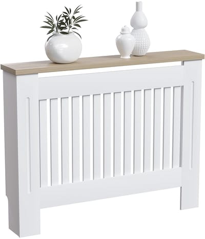 Dailygoods- Radiatorombouw Modern Shaker Style - Radiatorbekleding - Radiatoromkasting - H83.3xW111xD19cm - Wandmontage Beugels - MDF met Houten Bovenplank - Radiatorcover