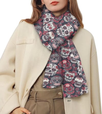 Dames Sjaal - Warme Sjaal - Dagelijks Gebruik - Zacht Polyester Materiaal - 193cm x 35cm - Sugar Skull Print
