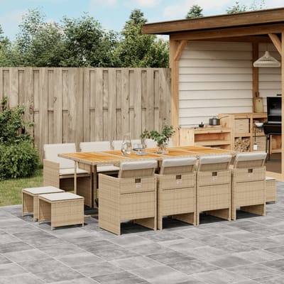 vidaXL - 13-delige - Tuinset - met - kussens - poly - rattan - beige