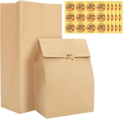 Pack van 100 Kraft Papieren Tassen, Kleine Cadeautassen voor Voedsel, 15.5 x 10 x 30 cm, Ideaal voor Verpakkingen en Feestjes