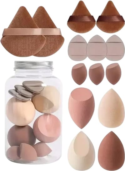 Make-up Spons Set 14 Stuks – Make Up Sponsjes & Foundation Spons voor Poeder, Concealer en Vloeibare Make-up Applicatie - Bruin