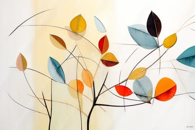 John Joseb Art (Glas) 90x60 | Bloemen, bladeren, minimalisme, abstract, kunst | figuren, beige, bruin, rood, blauw, wit, modern | Foto-schilderij-glasschilderij-acrylglas-acrylaat-wanddecoratie