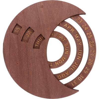 Calendrier à Disque en Bois Marron Foncé Disque Rotatif Bois Naturel Style Vintage Calendrier Perpétuel en Bois pour Maison Bureau Dortoir brown