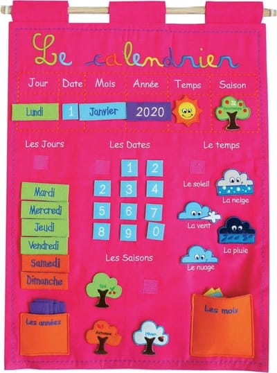 Ludi educatieve kalender roze - stoffen wandkalender voor kinderen.