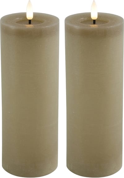 Countryfield Lyon LED kaarsen/stompkaarsen - 2x - beige - D7,5 x H20 cm - timer