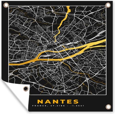 Tuin poster Stadskaart – Nantes - Plattegrond – Kaart – Frankrijk - 200x200 cm - Tuindoek