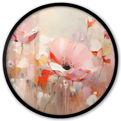 Poster in lijst Rond - Fotolijst 40x40 cm - Posters - Bloemen - Watercolor - Roze - Abstract - Kunst - Ronde posterlijst zwart - Decoratie - Wanddecoratie woonkamer - Muurdecoratie slaapkamer