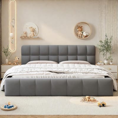 Gestoffeerd Tweepersoonsbed 140x200 cm met Lattenbodem en Zachte Rugleuning