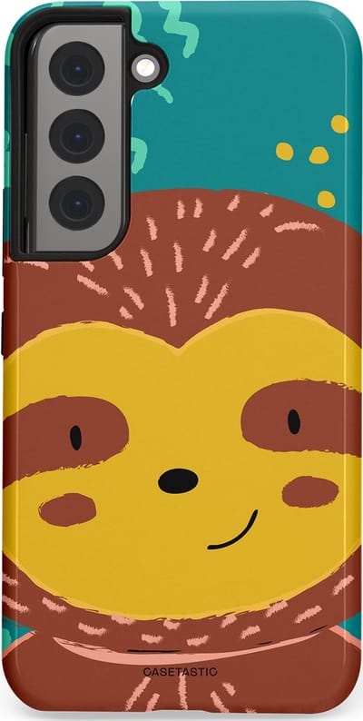 Casetastic hoesje geschikt voor Samsung Galaxy S22 - Dubbellaagse bescherming - Vrolijke luiaard - Fashion Case - Terracotta Petrol Goud