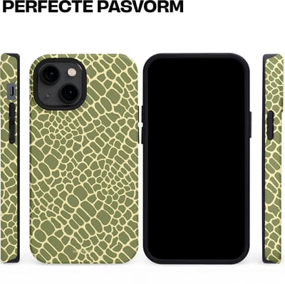 Casetastic hoesje geschikt voor Apple iPhone 13 mini - MagSafe - Dubbellaagse bescherming - Exotische Groen Geel Krokodillen Schubben - Fashion Case - Saliegroen Beige