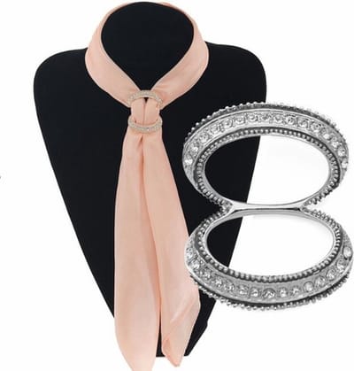 Fako Bijoux® - Sjaalklem - Sjaal Klem - Sjaal Ring - Oval Eight Strass - 31x36mm - Zilverkleurig