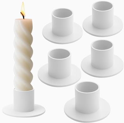 Dailygoods - Kaarsenhouders van metaal, ronde structuur, kaarsenhouders, tafelkaarsenhouder, moderne kaarsenhouder voor tafeldecoratie, bruiloft, diner bij kaarslicht (wit)