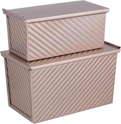 2 stuks niet-klevende broodbakvormen met deksels voor perfect brood en cakes, 450 g & 230 g roségoud, ideaal voor thuisbakken en bakliefhebbers